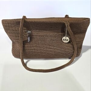 The SAK Crochet Shoulder Hobo Tote Handbag Purse Sand Beige Tan